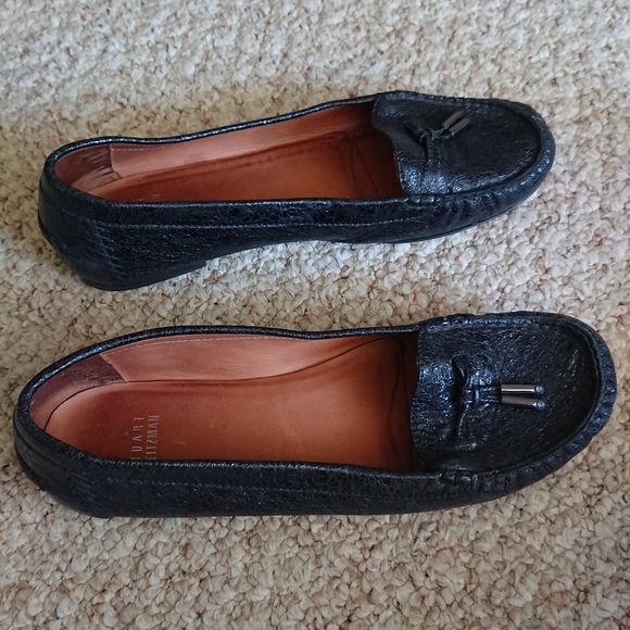 STUART WEITZMAN Black embossed napa leather loafer flats size 8.5 - Picture 1 of 14